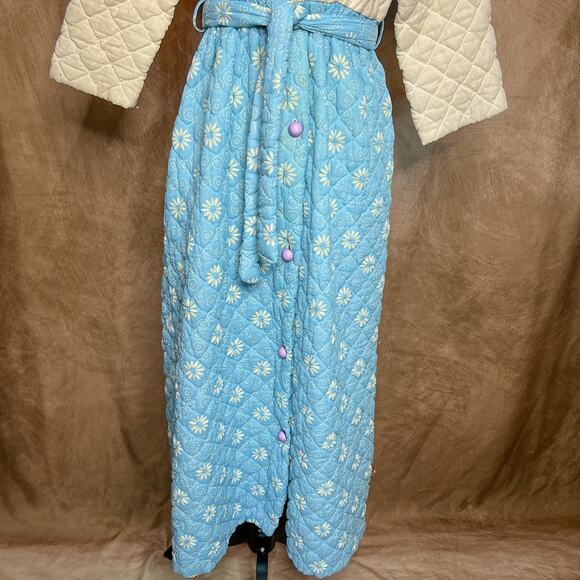 Vintage 60s Quilted Floral Two Tone Night Gown Robe Sleepwear Diamond Puffy Mod - Picture 11 of 13
